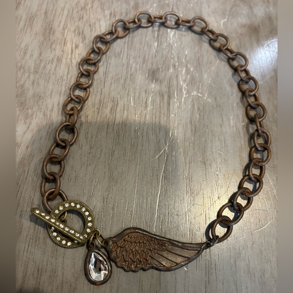 Bronze Chain Necklace with Wing Pendant